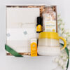 Rejuvenation Gift Set with gratitude journal, energy boost roll on, yellow mug and bath salts