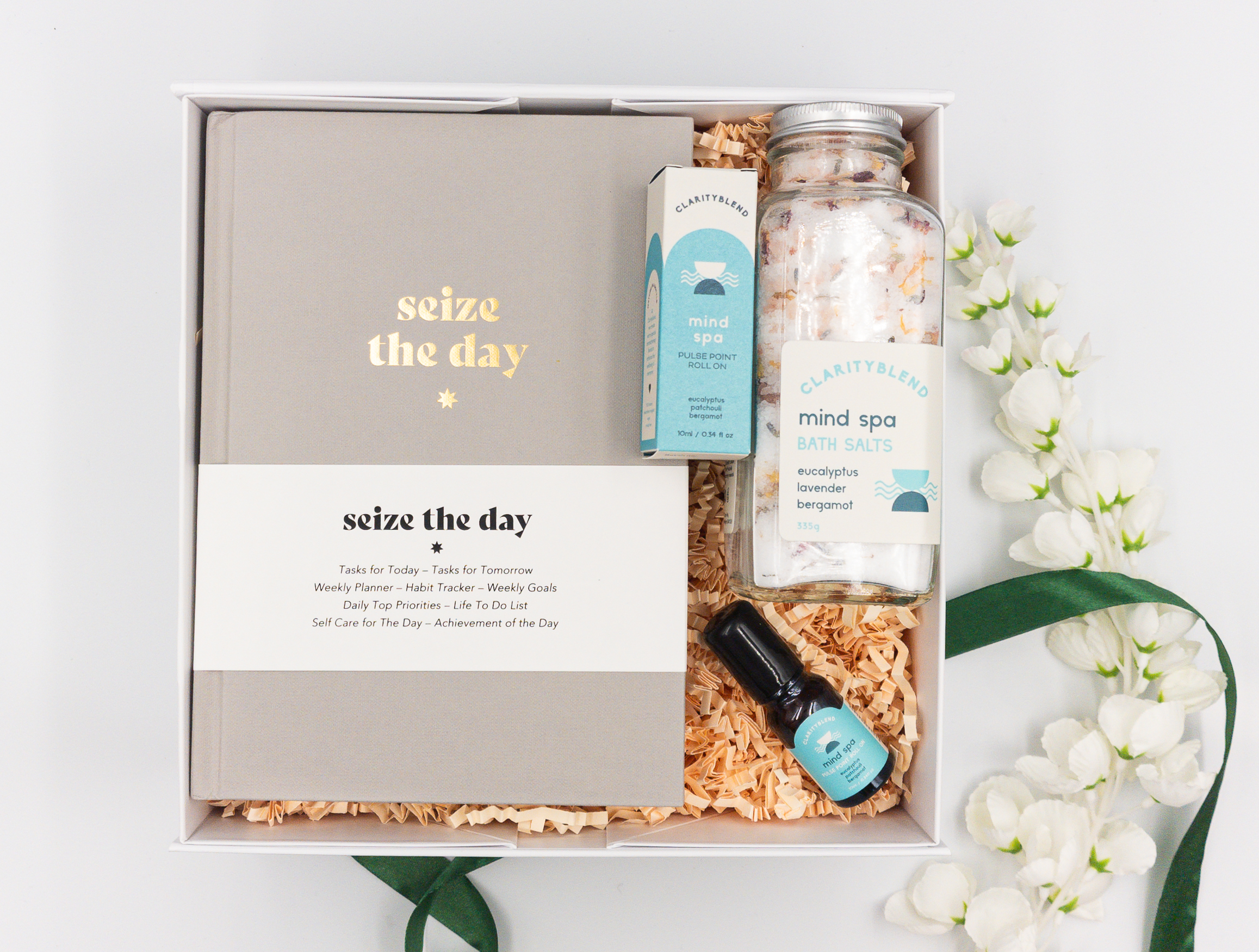 fresh start gift box with diary, roll on and bath salt