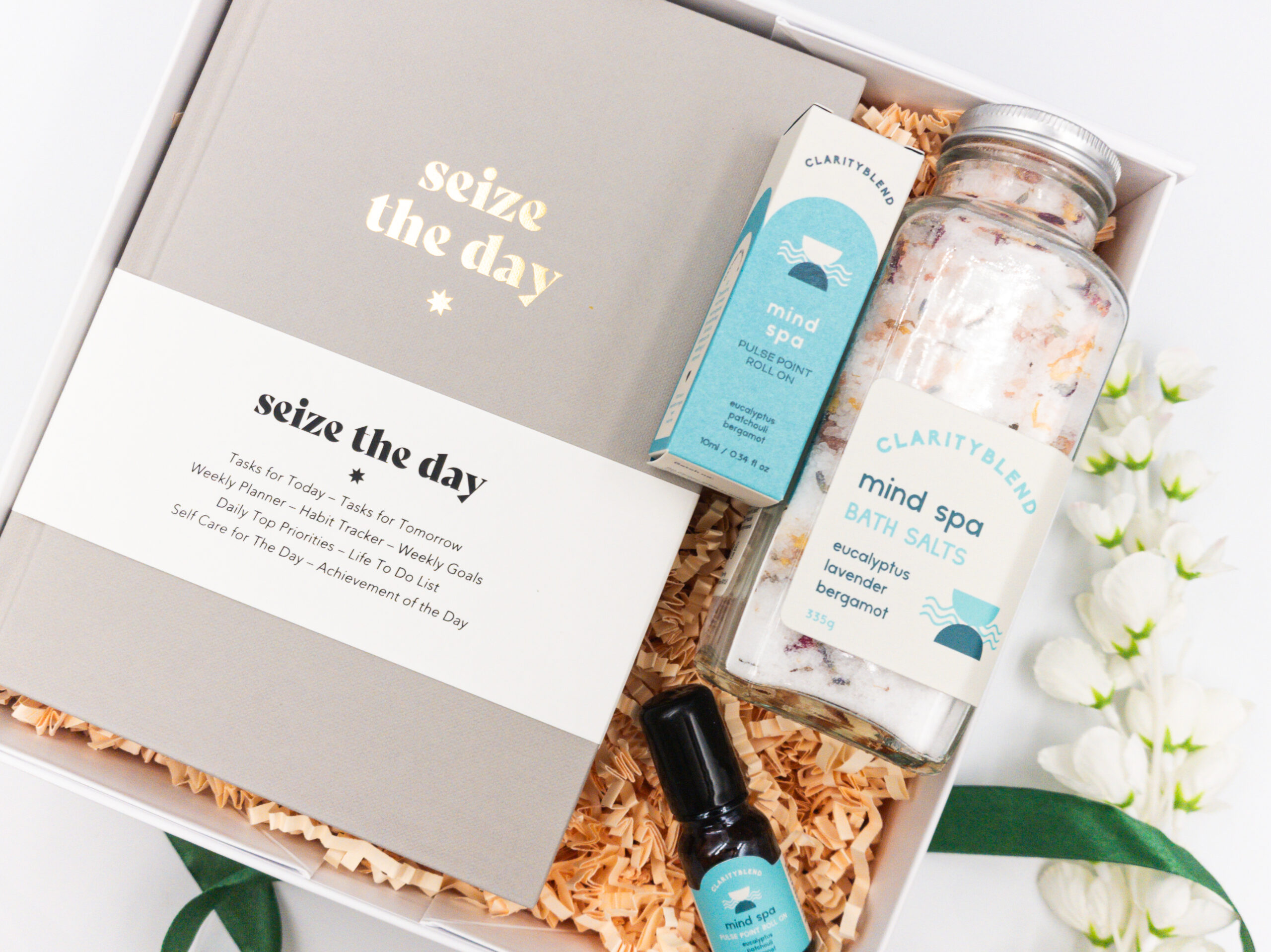 fresh start gift box with diary, roll on and bath salt