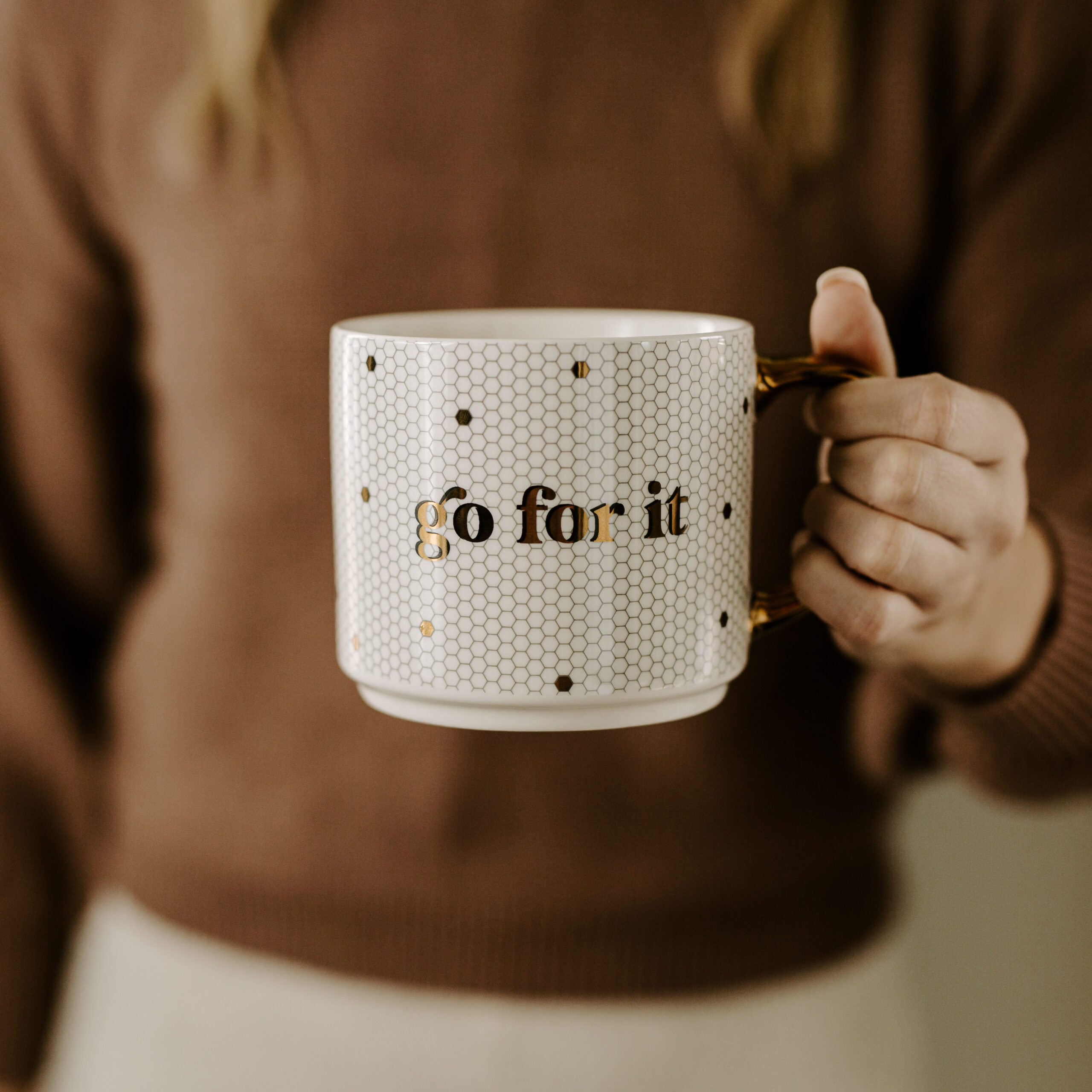 'go for it' gold coffee tile mug