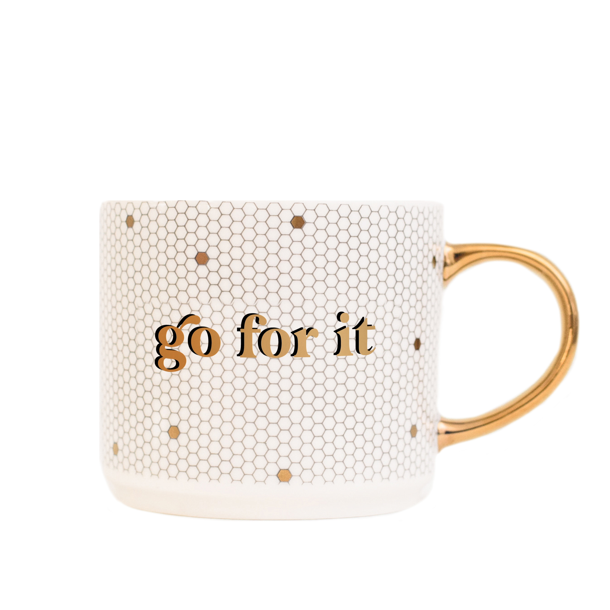 'go for it' gold coffee tile mug

