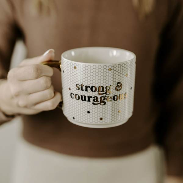 Strong and Courageous Gold Tile Coffee Mug