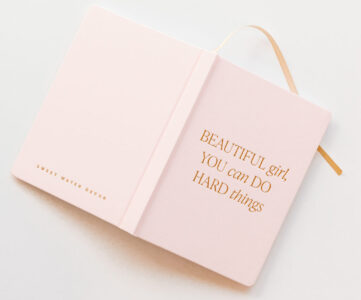 pink notebook with metal foiling